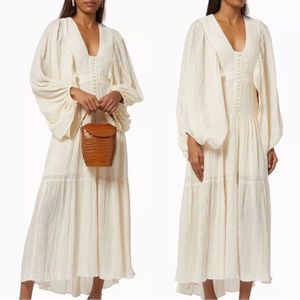Shona Joy Dress Tiered Praire Mila Cream Midi Dress Size 2
